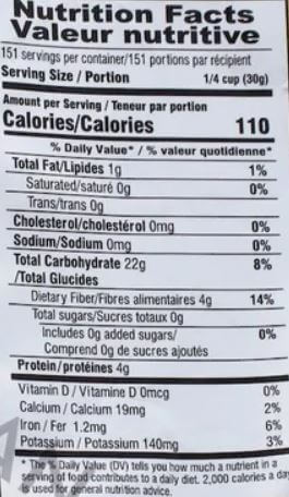 The Nutrition Facts of 24 Mantra Organic 7 Grain Atta