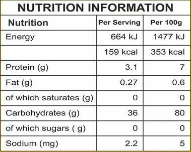 The Nutrition Facts of 24 Mantra Organic Basmati Brown Rice Large