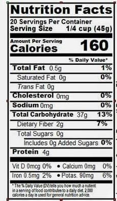 The Nutrition Facts of 24 Mantra Organic Basmati Brown Rice Small