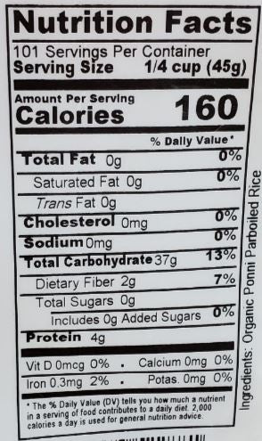 The Nutrition Facts of 24 Mantra Organic Ponni Parboiled Rice Large