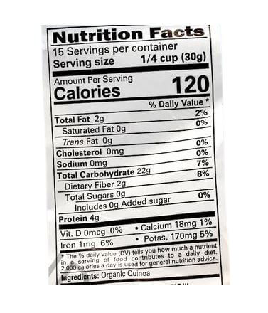 The Nutrition Facts of 24 Mantra Organic Quinoa Flour