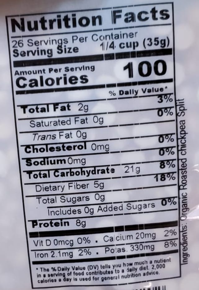 The Nutrition Facts of 24 Mantra Organic Roasted Chickpea Split 