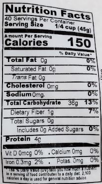 The Nutrition Facts of 24 Mantra Organic Sonamasuri Rice Small