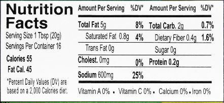 The Nutrition Facts of Ahmed Kasondi Pickle ITU Grocers Inc.