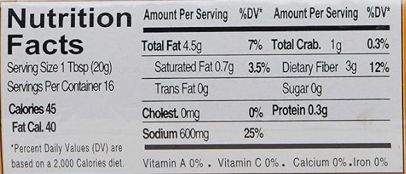 The Nutrition Facts of Ahmed Lime Pickle ITU Grocers Inc.