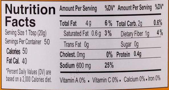 The Nutrition Facts of Ahmed Mango Pickle in Oil (Hyderabadi Taste)  