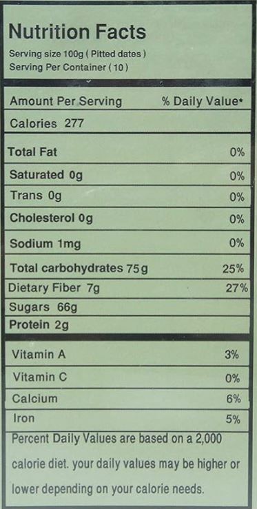 This is the Nutrition of Al Madinah Dates