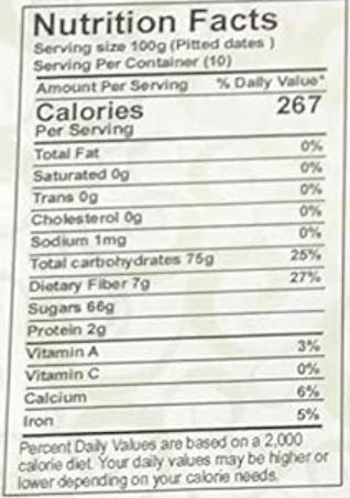 This is the Nutrition of Al Madinah Sukkary Dates (Alqassim)