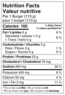 The Nutrition Facts of Al Safa Chicken Burger Patties Box (Non breaded/Grill Ready) 