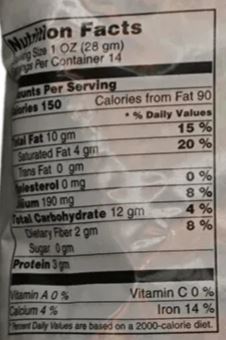 This is the Nutrition of Amma's Kitchen Kerala Mixture.