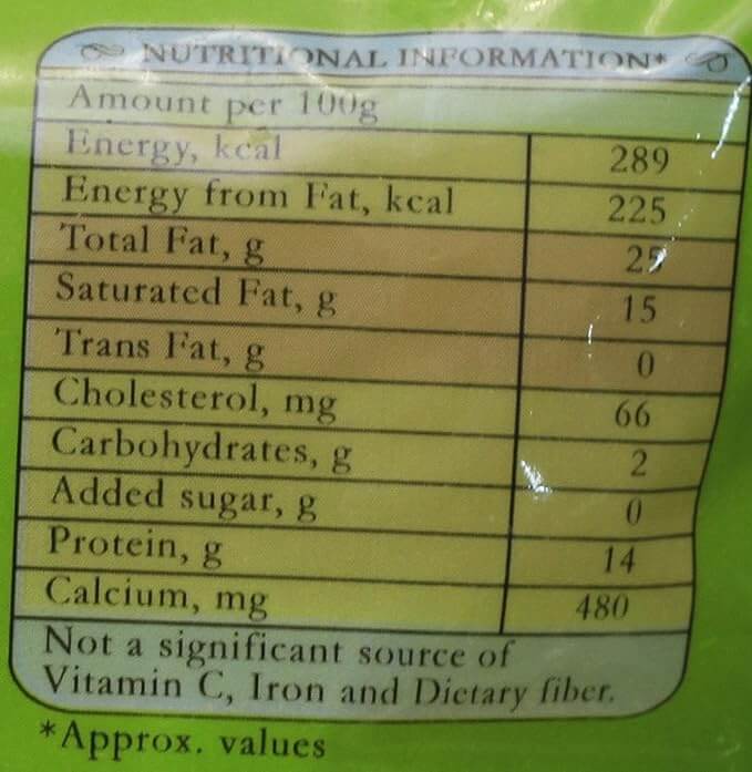 The Nutrition Facts of Amul Malai Paneer Indian Cottage Cheese- Big Bag