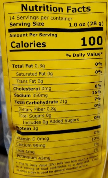 The Nutrition Facts of Anand Fryums (Bhindi Cut- Plain) 