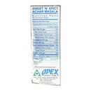 The Nutrition Facts of Apex Sweet & Spicy Pickle (Achar) Masala 