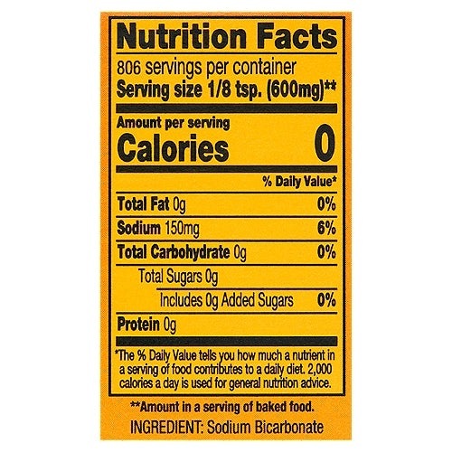The Nutrition Facts of Arm & Hammer Baking Soda 