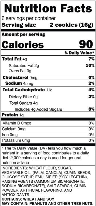 This is the Nutrition of Bisconni Craving Zeera Cookies.