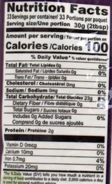 The Nutrition Facts of Brahmins Easy Palappan Mix 