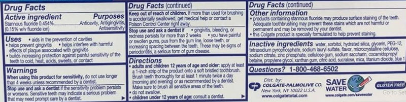 The Nutrition Facts of Colgate Total Whitening Toothpaste