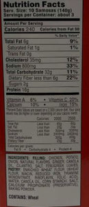 The Nutrition Facts of Coloel Kababz Handmade Chicken Samosa 