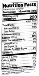 The Nutrition Facts of Colonel Kababz Tandoori Chicken Quesadillas 