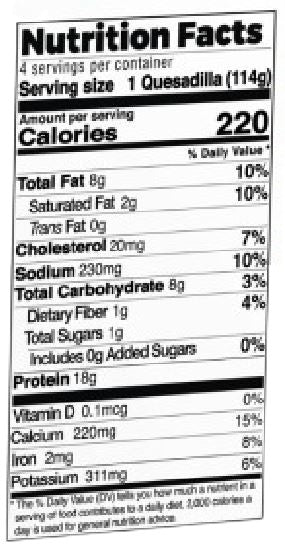 The Nutrition Facts of Colonel Kababz Tandoori Chicken Quesadillas 