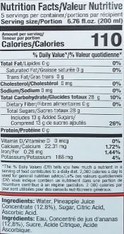 The Nutrition Facts of Dabur Real Pineapple Juice Drink