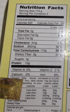 The Nutrition Facts of Daily Delight Puttu White 