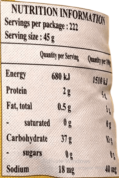 The Nutrition Facts of The Nutrition Facts of Deccan Kerala Matta Rice