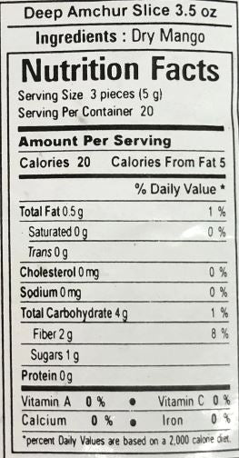 The Nutrition Facts of Deep Amchur slice 