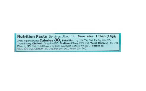 The Nutrition Facts of Deep Chutney Red Chili 