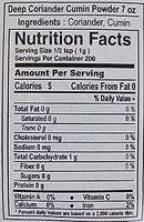The Nutrition Facts of Deep Coriander Cumin Powder 