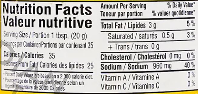 The Nutrition Facts of Deep Dabla Keri Pickle 
