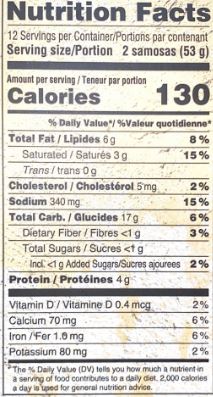 The Nutrition Facts of Deep Jalapeno Cheese Samosa 