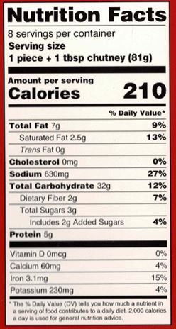 The Nutrition Facts of Deep Jumbo Samosa Punjabi (8pcs) 