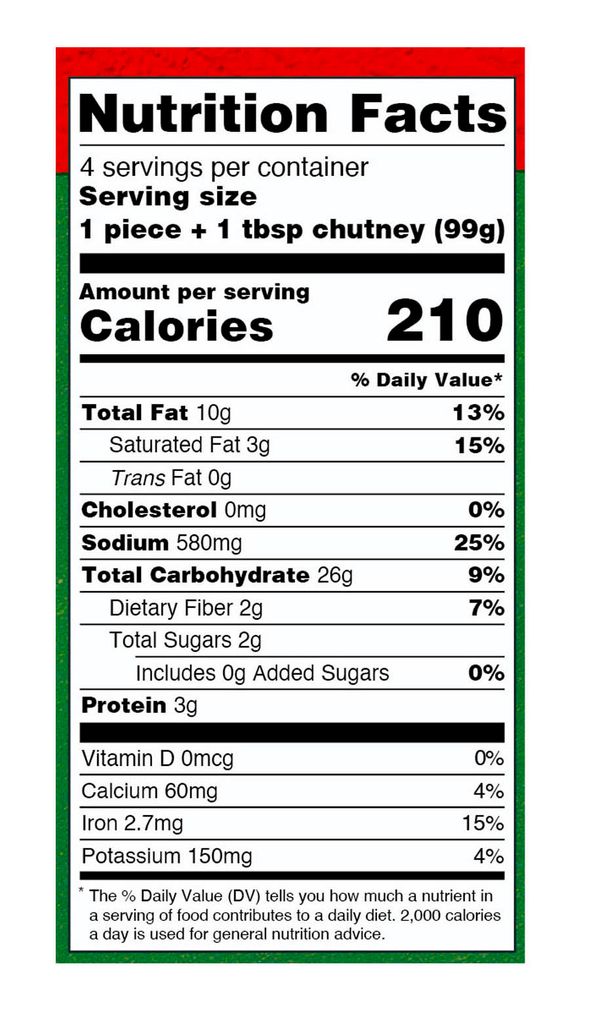 The Nutrition Facts of Deep Mysore Masala Dosa (4 pcs) 