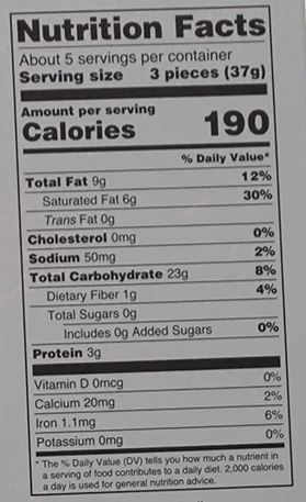 This is the Nutrition of Deep Original Khari.