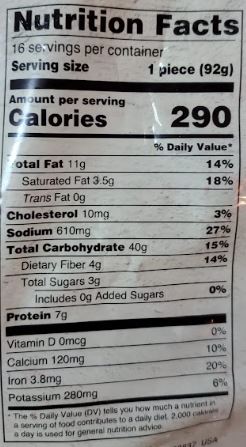 The Nutrition Facts of Deep Paneer Paratha Family Pack (16pcs) 