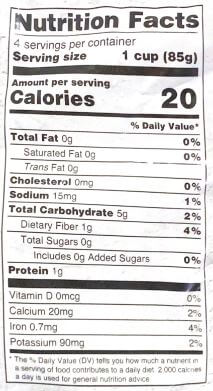 The Nutrition Facts of Deep Punjabi Tinda