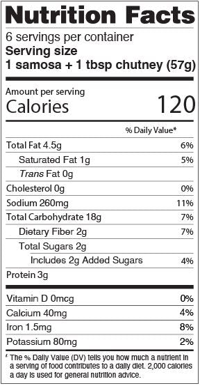 The Nutrition Facts of Deep Samosa- Potato & Pea (8pcs) 
