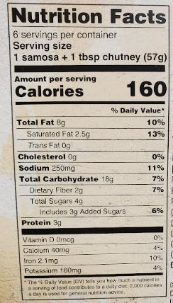 The Nutrition Facts of Deep Samosas Chickpea Masala 