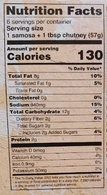 The Nutrition Facts of Deep Samosas Spinach Paneer 