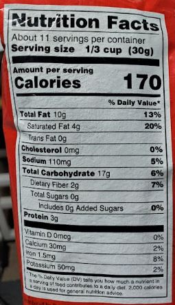 The Nutrition Facts of Deep Udupi Madras Mix 