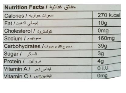 The Nutrition Facts of Doughstory Plain Paratha Value Pack (30pcs) 