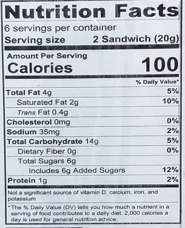 This is the Nutrition of EBM Lemon Sandwich Biscuits.