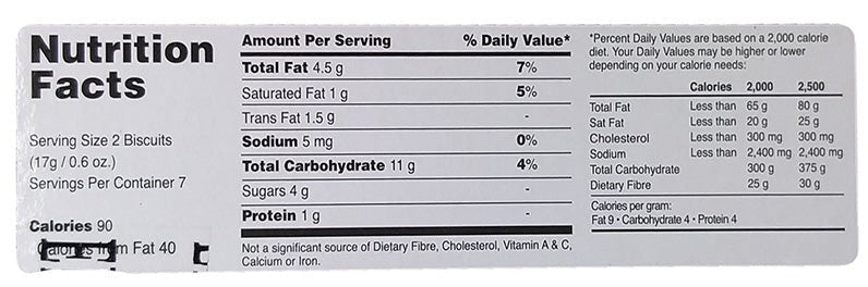 This is the Nutrition of EBM Nan Khatai Classic Biscuits.