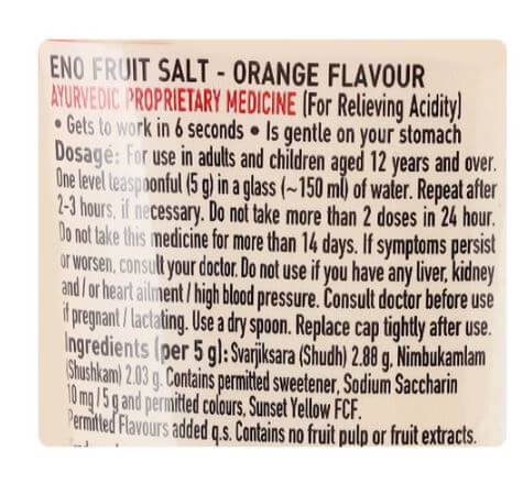 The Nutrition Facts of Eno Fruit Salt- Orange Flavor