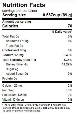 The Nutrition Facts of FLAV.R.PAC Sweet Green Peas