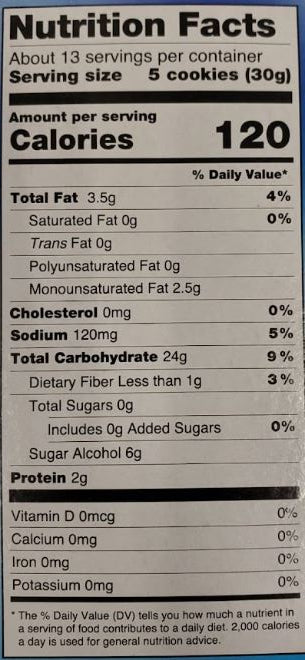 The Nutrition Facts of Gullon Sugar Free Biscuits Large 