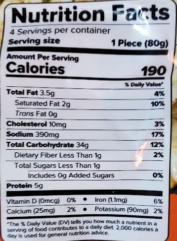 The Nutrition Facts of Haldiram's Aloo Kulcha (4pcs) 