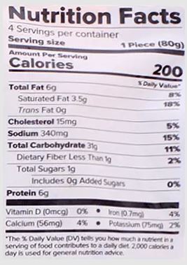 The Nutrition Facts of Haldiram's Amritsari Kulcha (4pcs) 