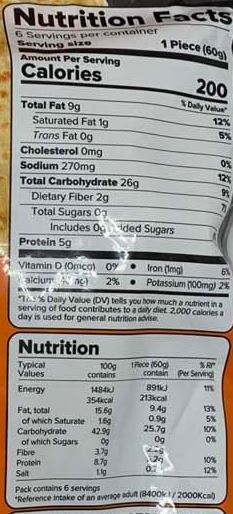 The Nutrition Facts of Haldiram's Homestyle Paratha (6pcs) 